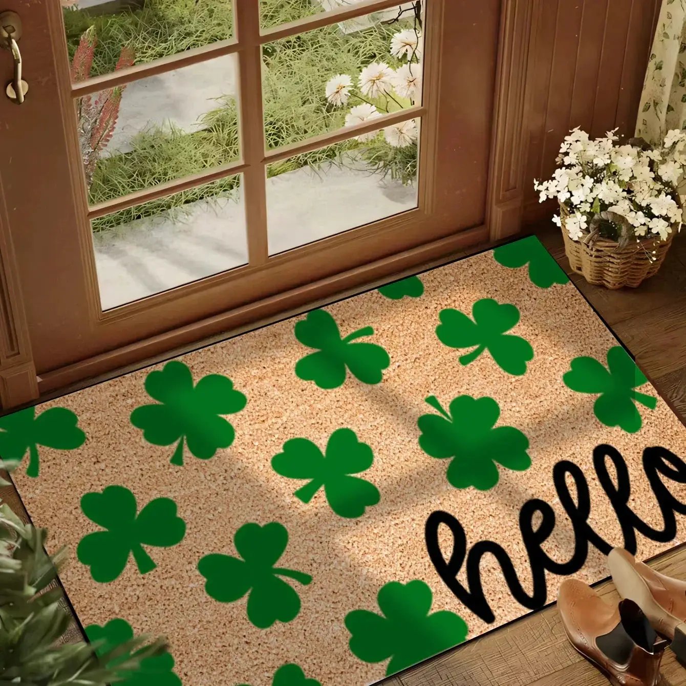 Door Mat - Non-Slip Polyester Green by House Of Avana