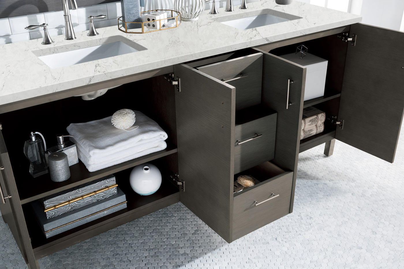 James Martin Metropolitan 72" Dual Mount Double Bathroom Vanity, Silver Oak, view 17