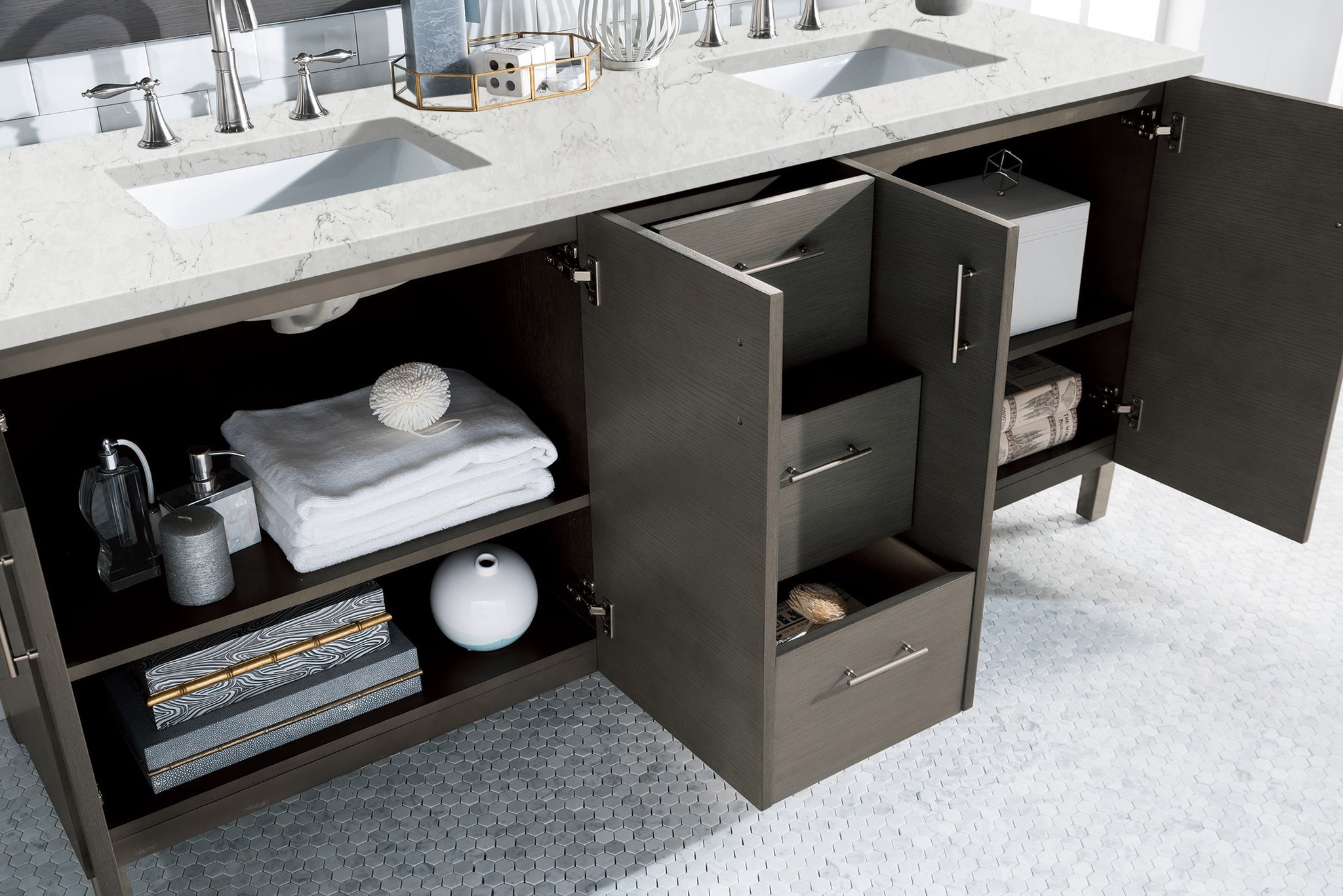 James Martin Metropolitan 72" Dual Mount Double Bathroom Vanity, Silver Oak, view 17