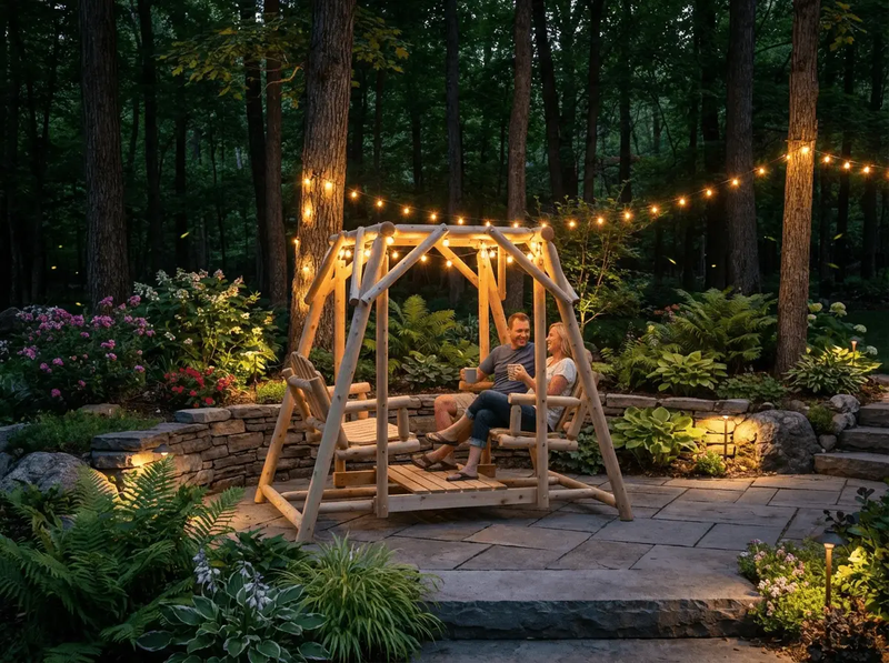 Double Benches Swing for Patio by Cedar Creek Rustic Furniture