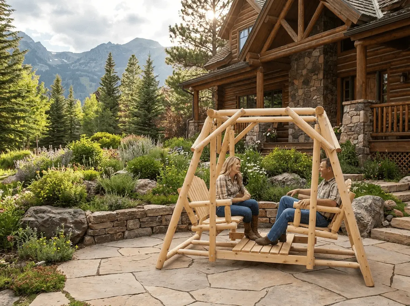 Double Benches Swing for Patio by Cedar Creek Rustic Furniture