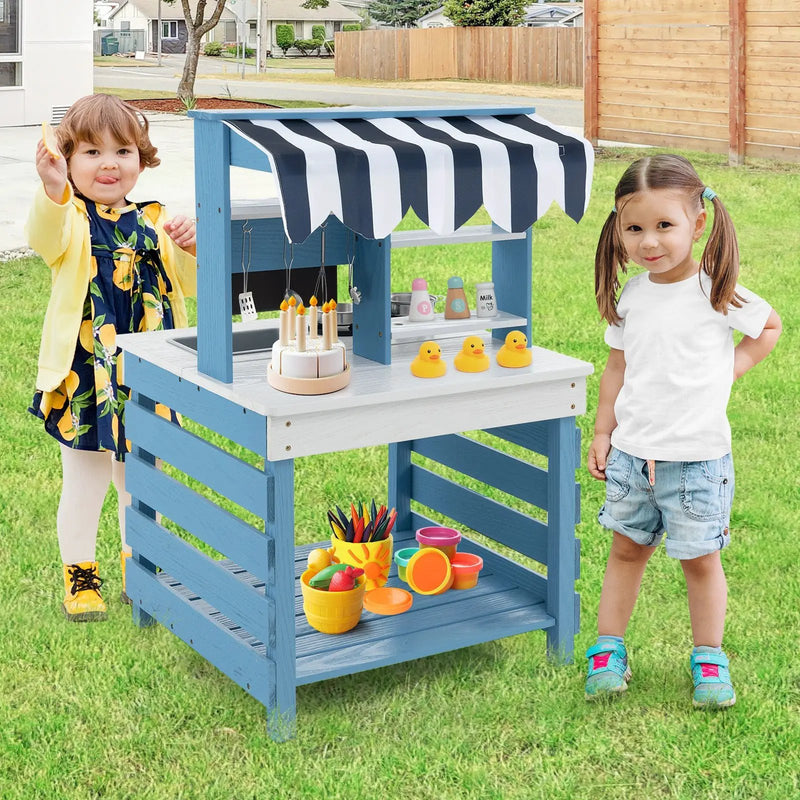 Double-sided Wooden Play Kitchen and Grocery Stand with Stoves for Kids 3+ Years Old by DirectDeals