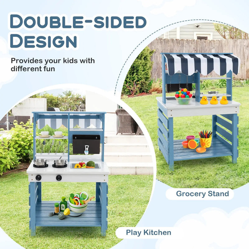 Double-sided Wooden Play Kitchen and Grocery Stand with Stoves for Kids 3+ Years Old by DirectDeals