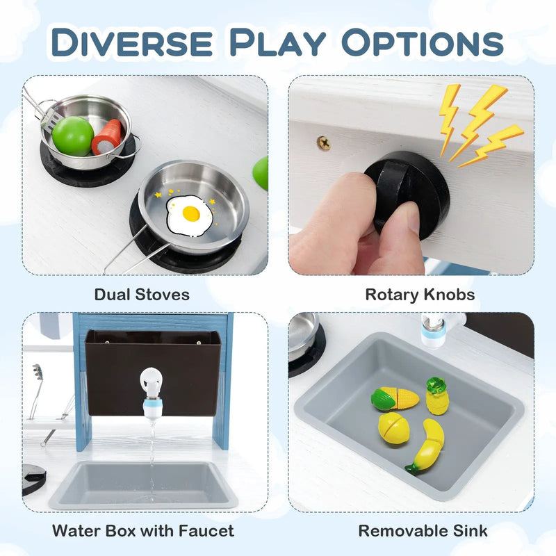 Double-sided Wooden Play Kitchen and Grocery Stand with Stoves for Kids 3+ Years Old by DirectDeals