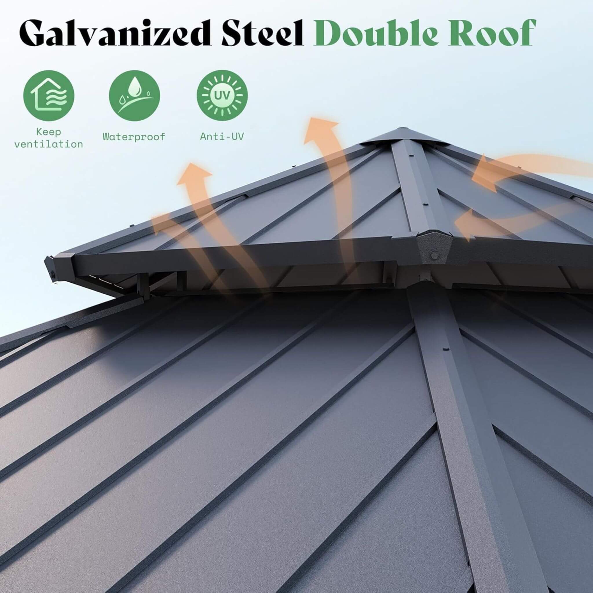 [13X15FT] Alora Double-Tier Hexagonal Metal Hardtop Patio Gazebo With Curtains (SAK84137) by SAKSBY WHOLESALE