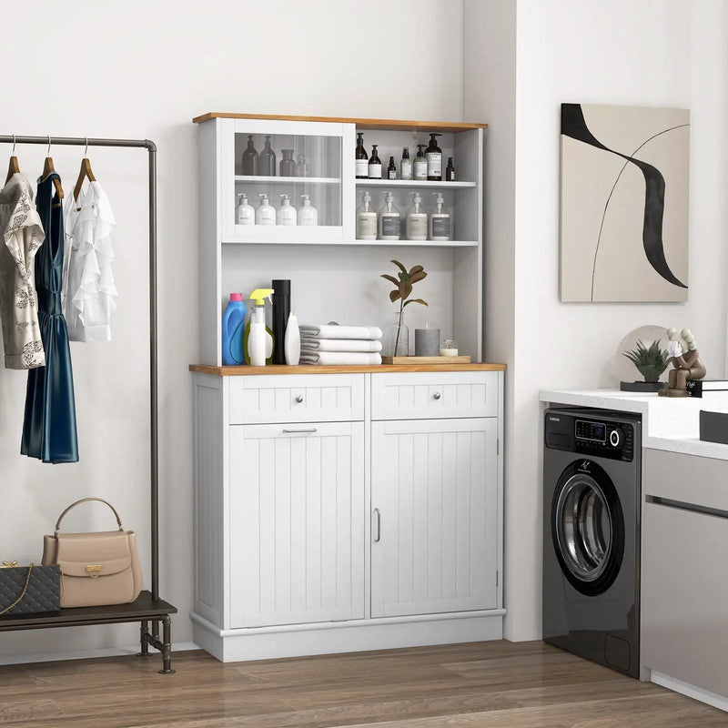 Double Tilt Out Trash Cabinet with Hutch and Rubber Wood Countertop by DirectDeals