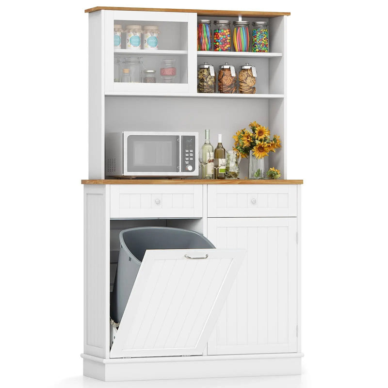 Double Tilt Out Trash Cabinet with Hutch and Rubber Wood Countertop by DirectDeals