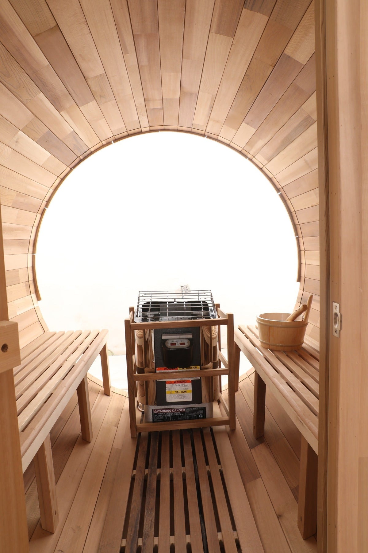 Blisspod | Prague | Canadian Red Cedar Outdoor Steam Barell Sauna | 2-4 / 4-6 persons with Full Glass Back & 2 front Porch seats, photo 2 of 14