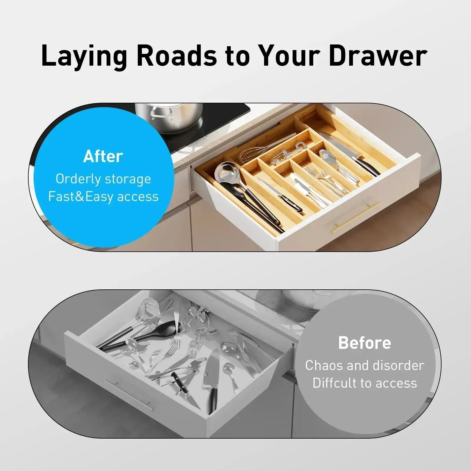 Drawer Organizer - Adjustable Bamboo Expandable by House Of Avana