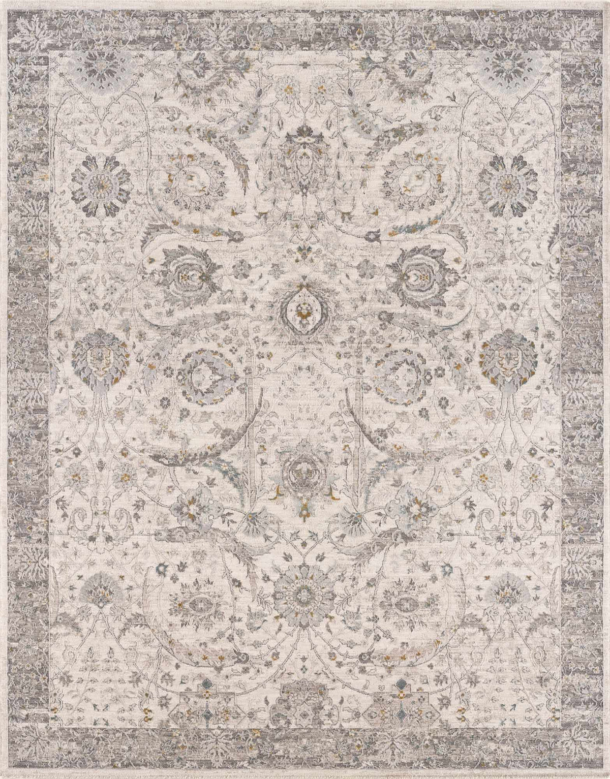Gauge Cream & Gray Blue Rug with Fringes