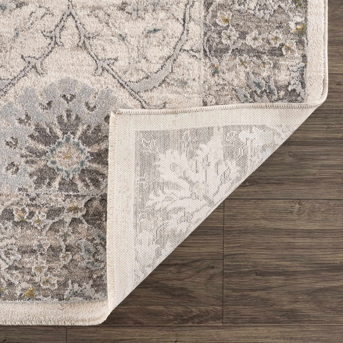 Gauge Cream & Gray Blue Rug with Fringes, photo 10 of 20