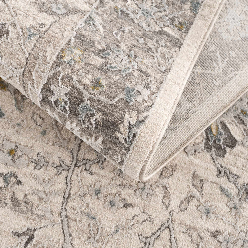 Gauge Cream & Gray Blue Rug with Fringes by Boutique Rugs