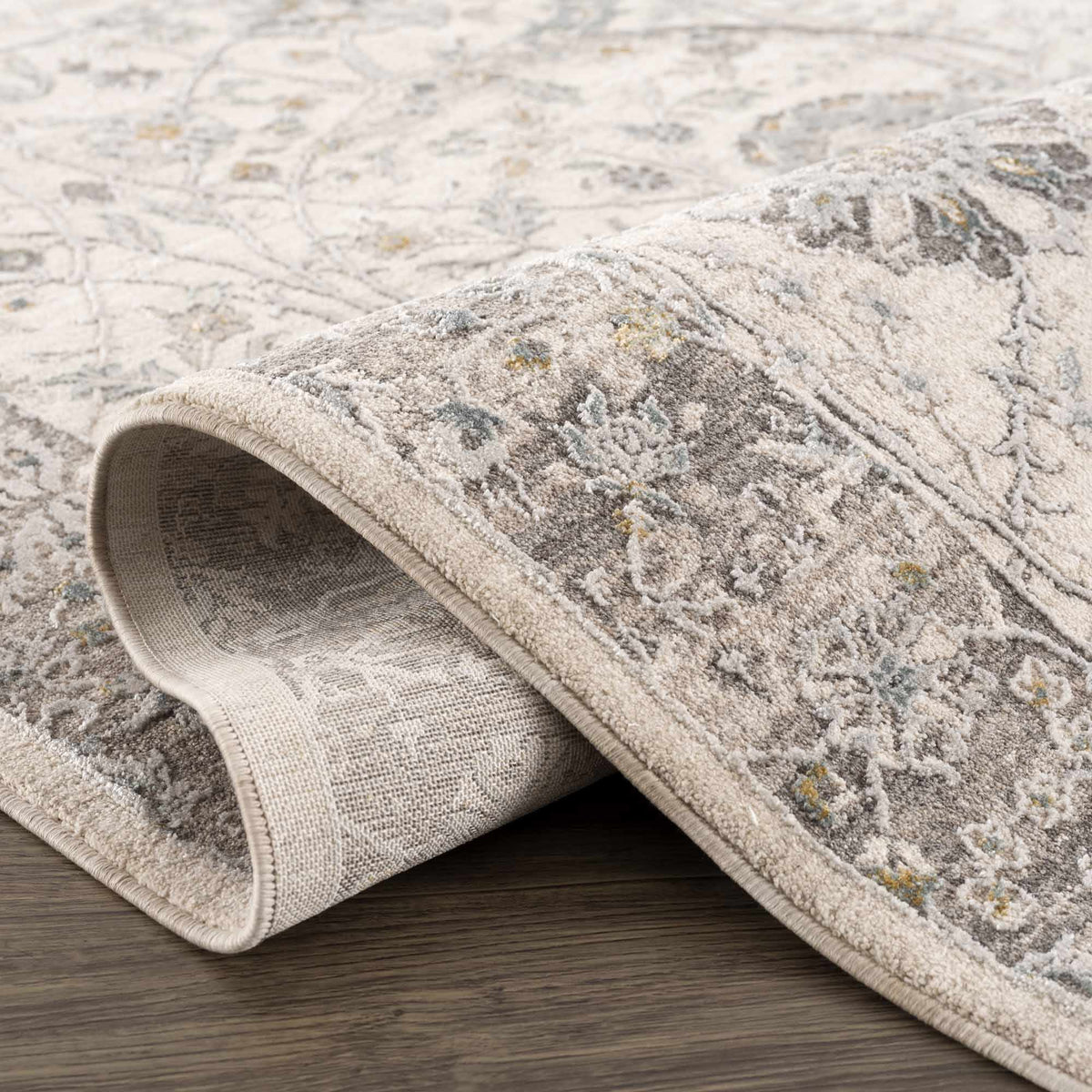 Gauge Cream & Gray Blue Rug with Fringes, photo 4 of 20