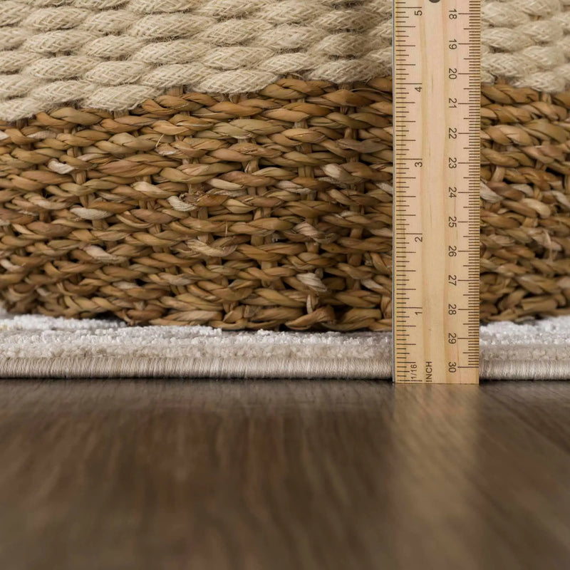 Gauge Cream & Gray Blue Rug with Fringes by Boutique Rugs