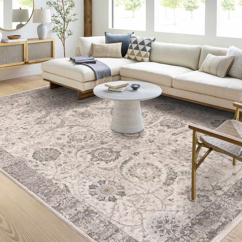 Gauge Cream & Gray Blue Rug with Fringes by Boutique Rugs