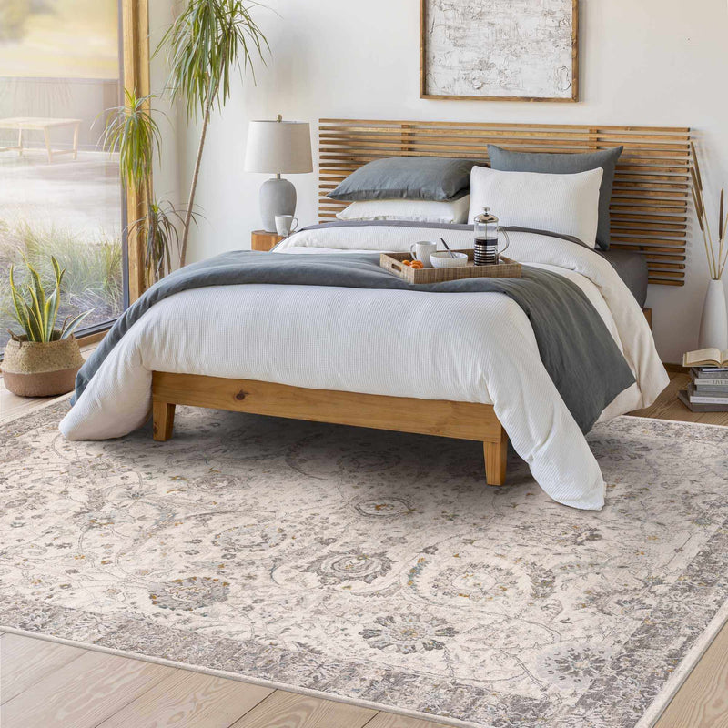 Gauge Cream & Gray Blue Rug with Fringes by Boutique Rugs
