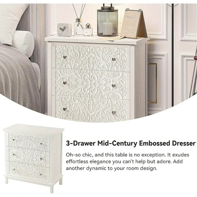 Dresser - Distressed White 3-Drawer by House Of Avana