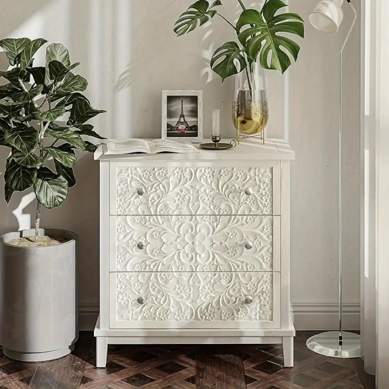 Dresser - Distressed White 3-Drawer by House Of Avana