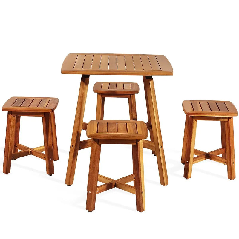 5 Pieces Wood Patio Dining Set with Square Table and 4 Stools by DirectDeals