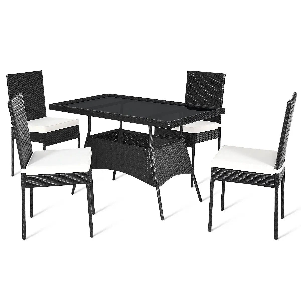5-Piece Rattan Patio Dining Set with Glass Top & Cushions by DirectDeals