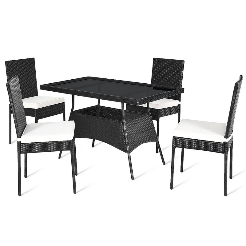 5-Piece Rattan Patio Dining Set with Glass Top & Cushions by DirectDeals