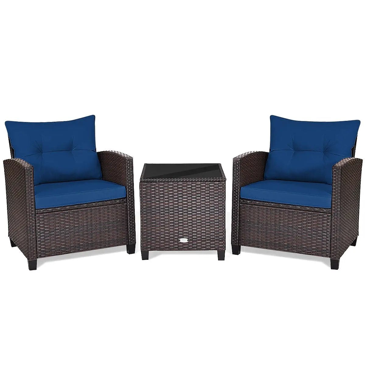 3 Pcs Patio Rattan Furniture Set Cushioned Conversation Set Coffee Table-Beige by DirectDeals