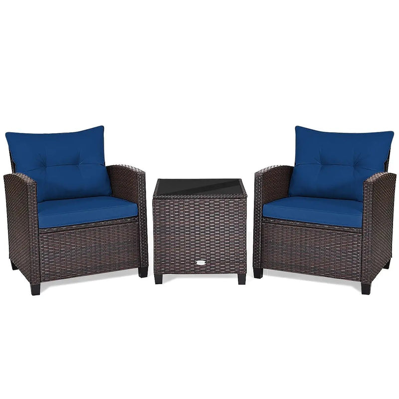 3 Pcs Patio Rattan Furniture Set Cushioned Conversation Set Coffee Table-Beige by DirectDeals