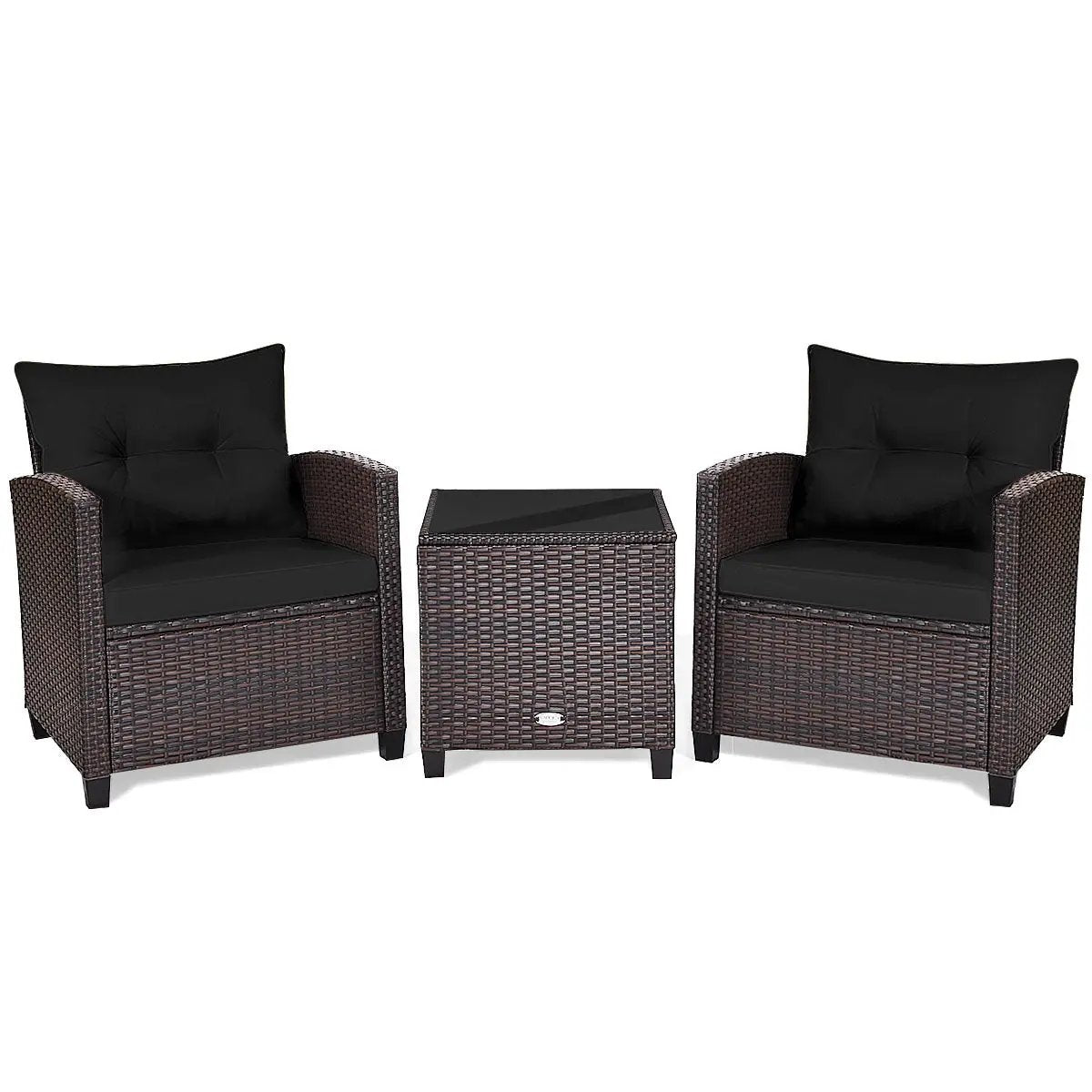 3 Pcs Patio Rattan Furniture Set Cushioned Conversation Set Coffee Table-Beige by DirectDeals