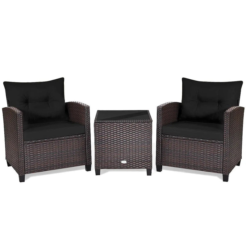 3 Pcs Patio Rattan Furniture Set Cushioned Conversation Set Coffee Table-Beige by DirectDeals