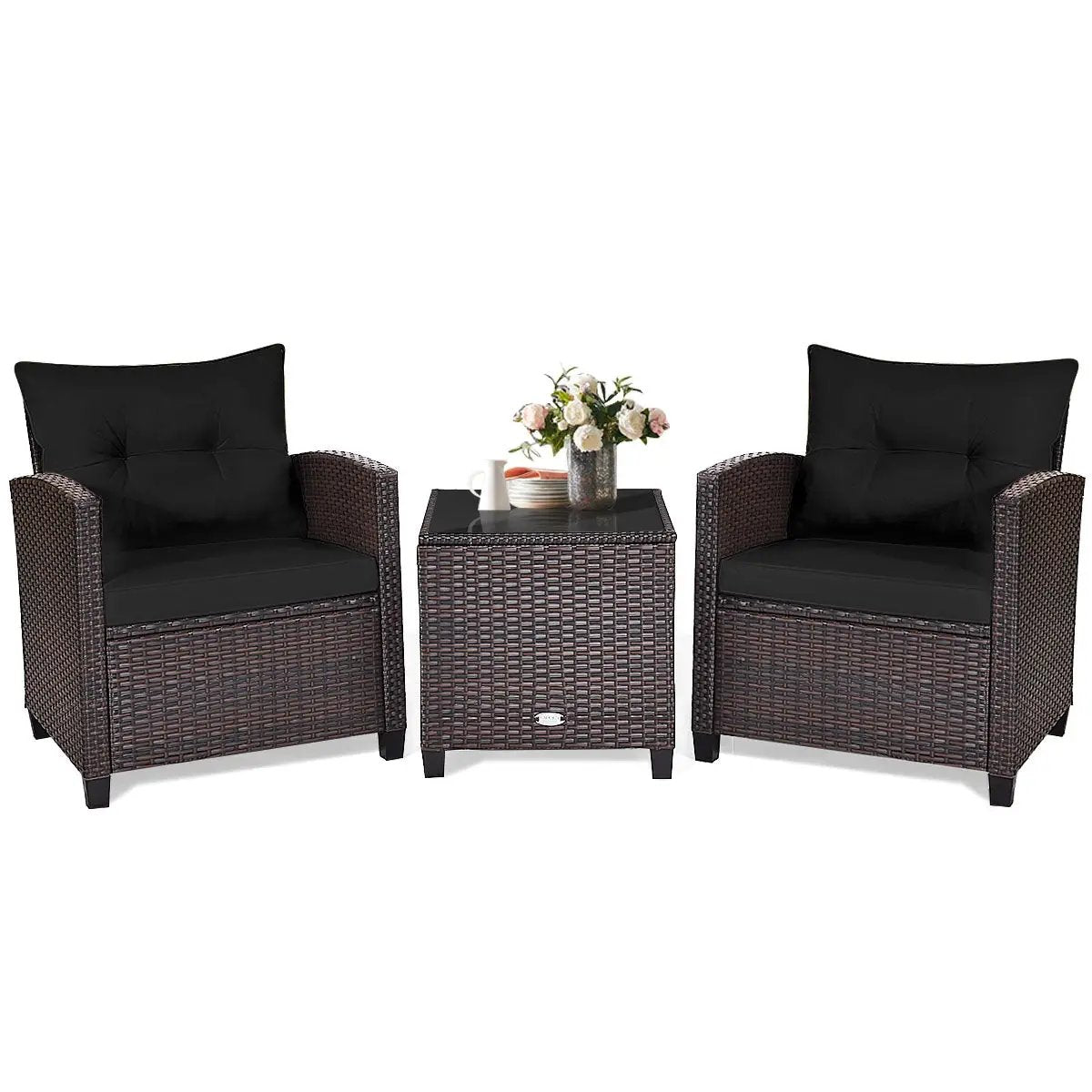 3 Pcs Patio Rattan Furniture Set Cushioned Conversation Set Coffee Table-Beige by DirectDeals
