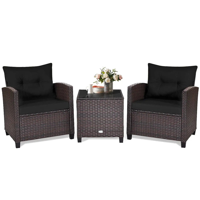3 Pcs Patio Rattan Furniture Set Cushioned Conversation Set Coffee Table-Beige by DirectDeals