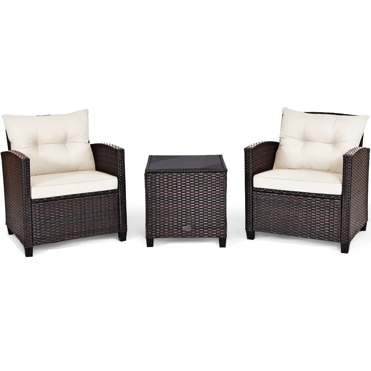 3 Pcs Patio Rattan Furniture Set Cushioned Conversation Set Coffee Table-Beige by DirectDeals