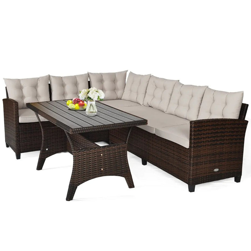 3 Pieces Hand-Woven Rattan Outdoor Sofa Set with Dining Table by DirectDeals