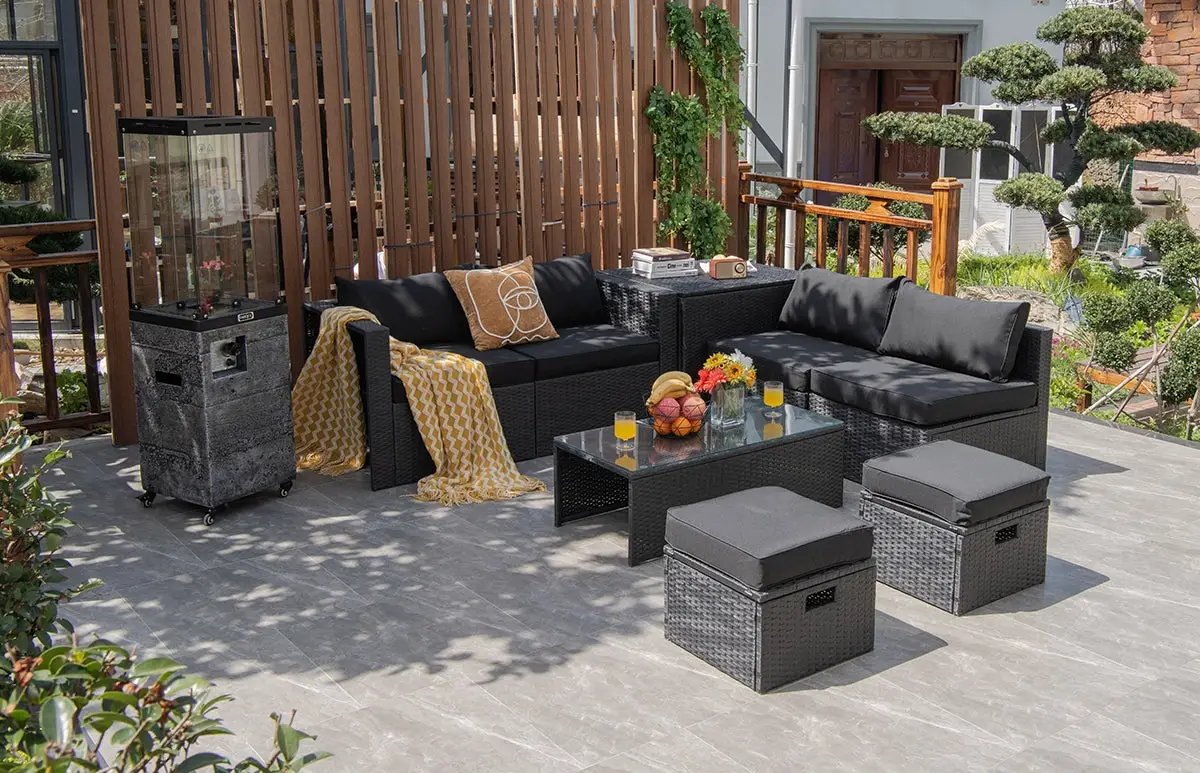 8 Pieces Patio Rattan Storage Table Furniture Set by DirectDeals