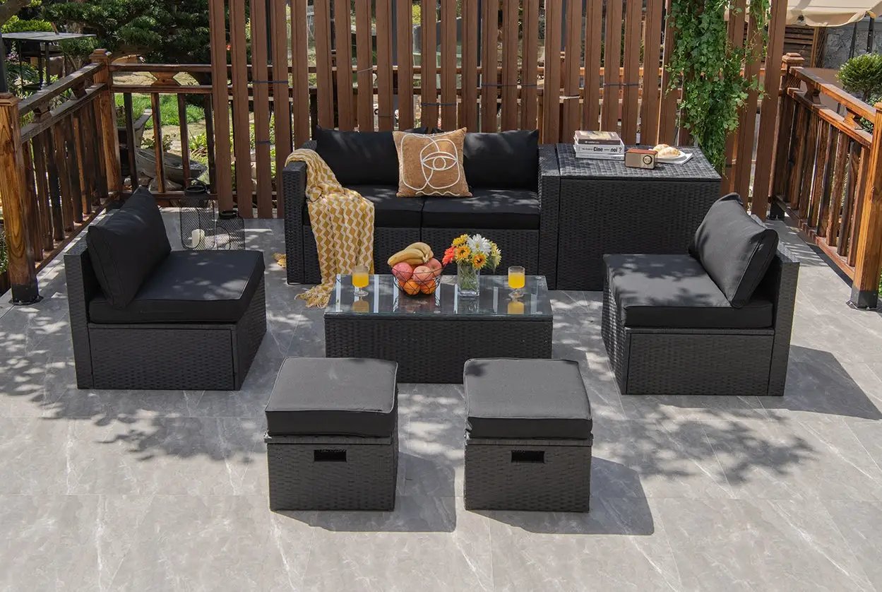 8 Pieces Patio Rattan Storage Table Furniture Set by DirectDeals