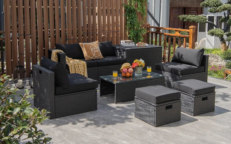 8 Pieces Patio Rattan Storage Table Furniture Set by DirectDeals