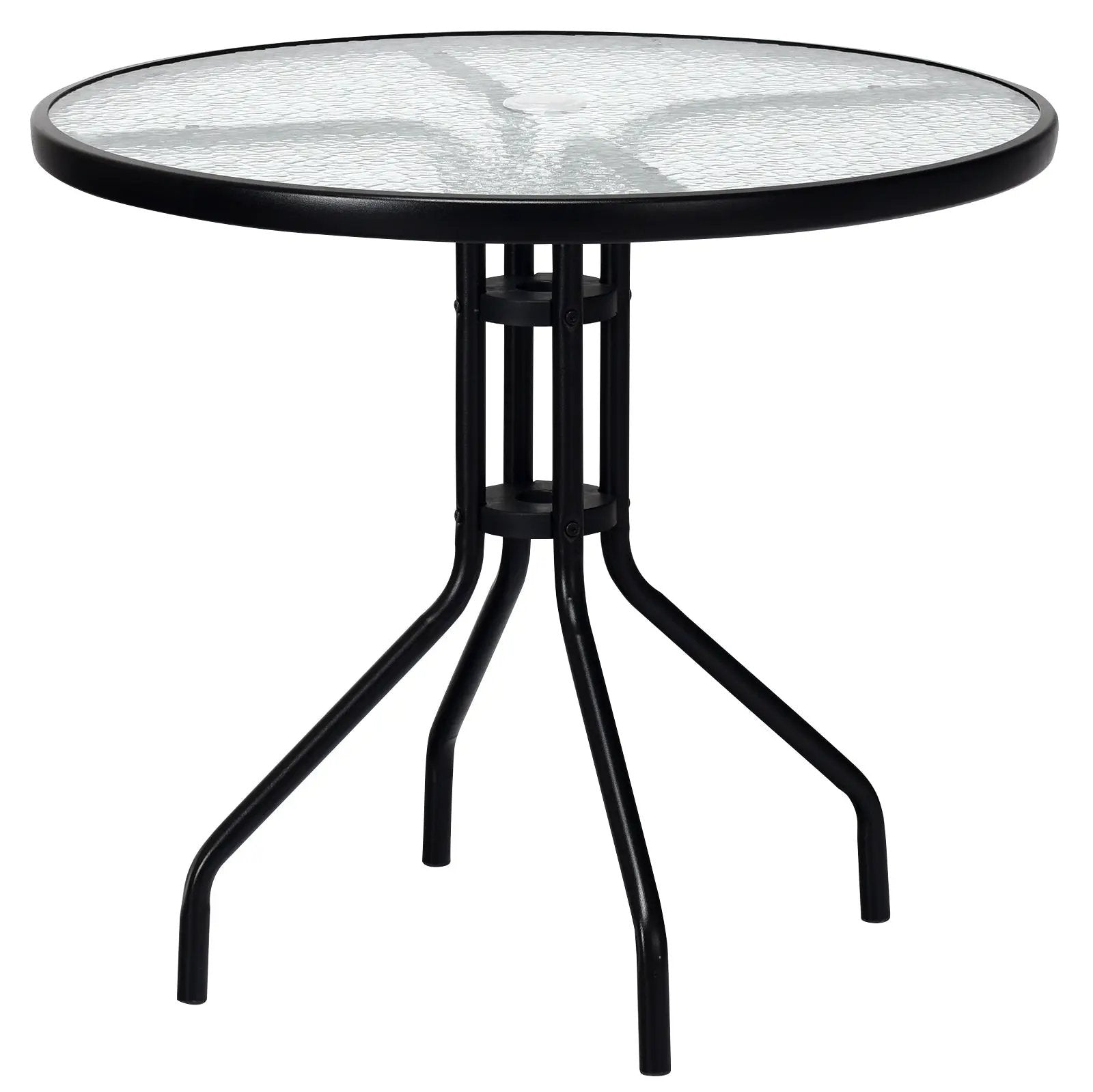 32 Inch Outdoor Patio Round Tempered Glass Top Table with Umbrella Hole by DirectDeals