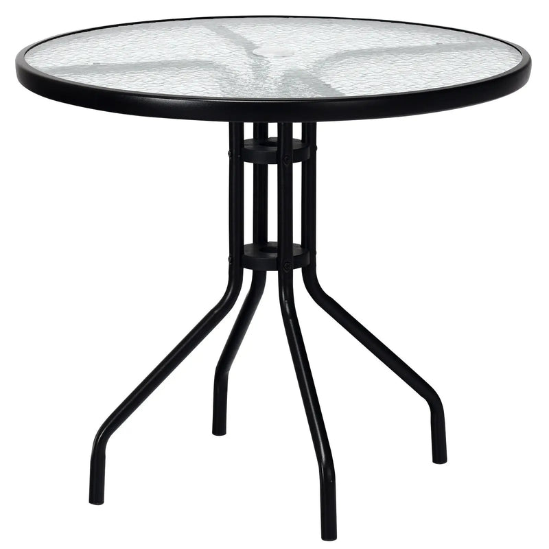 32 Inch Outdoor Patio Round Tempered Glass Top Table with Umbrella Hole by DirectDeals