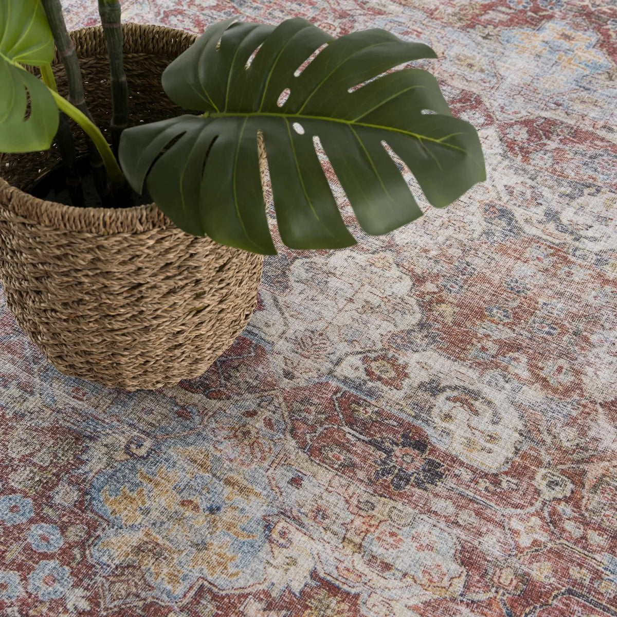 Rust Elki Vintage Medallion Washable Area Rug - Clearance, photo 8 of 12