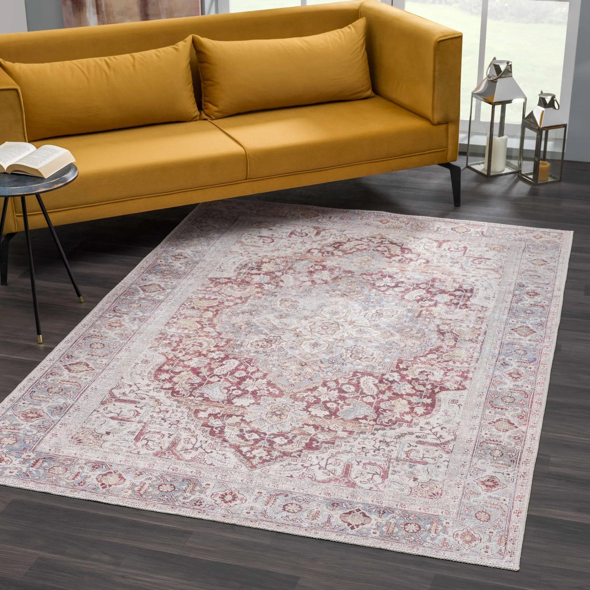 Cream Rust Leeston Washable Rug - Clearance by Boutique Rugs