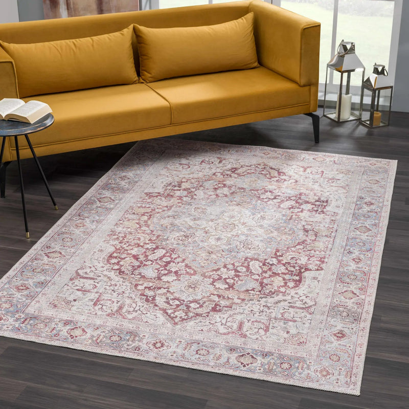 Cream Rust Leeston Washable Rug - Clearance by Boutique Rugs