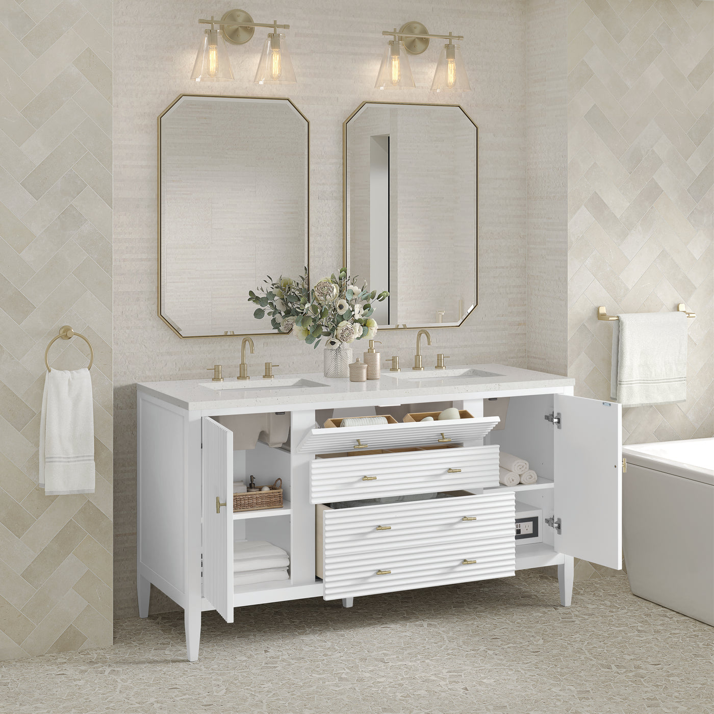 James Martin Myrrin 60" Double Bathroom Vanity, Bright White, view 30