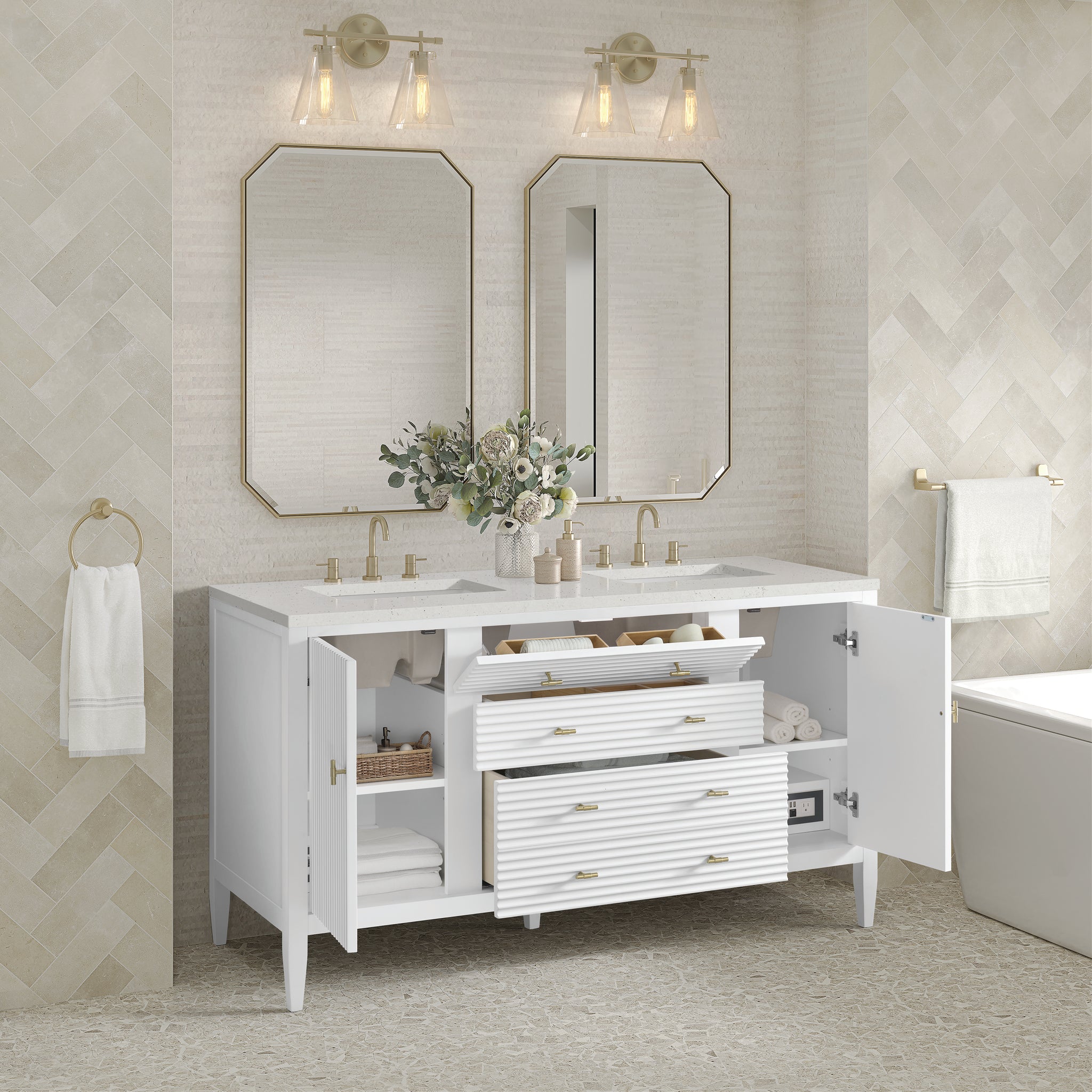 James Martin Myrrin 60" Double Bathroom Vanity, Bright White, view 30