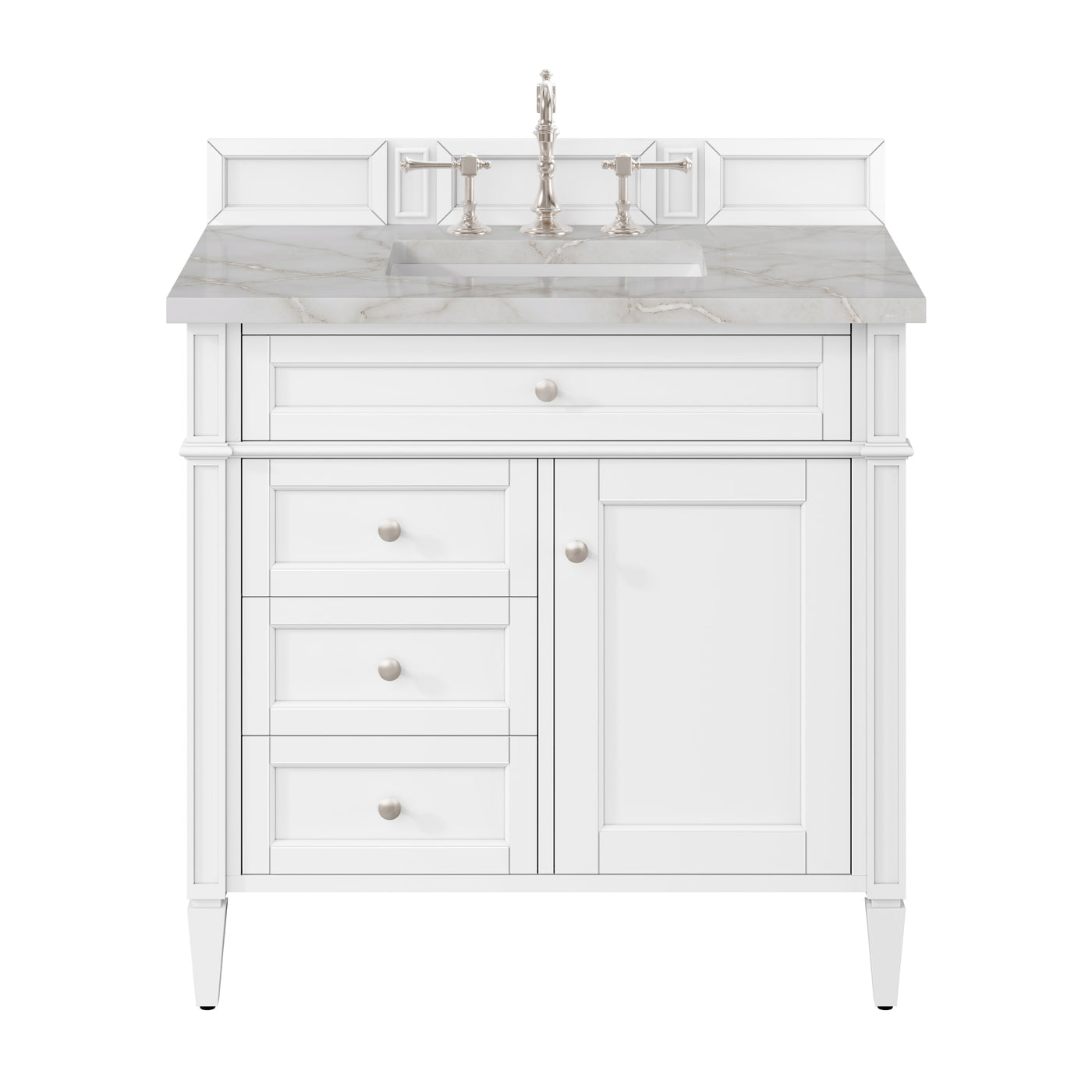 James Martin Brittany 36" Single Bathroom Vanity, Bright White with Victorian Silver countertop
