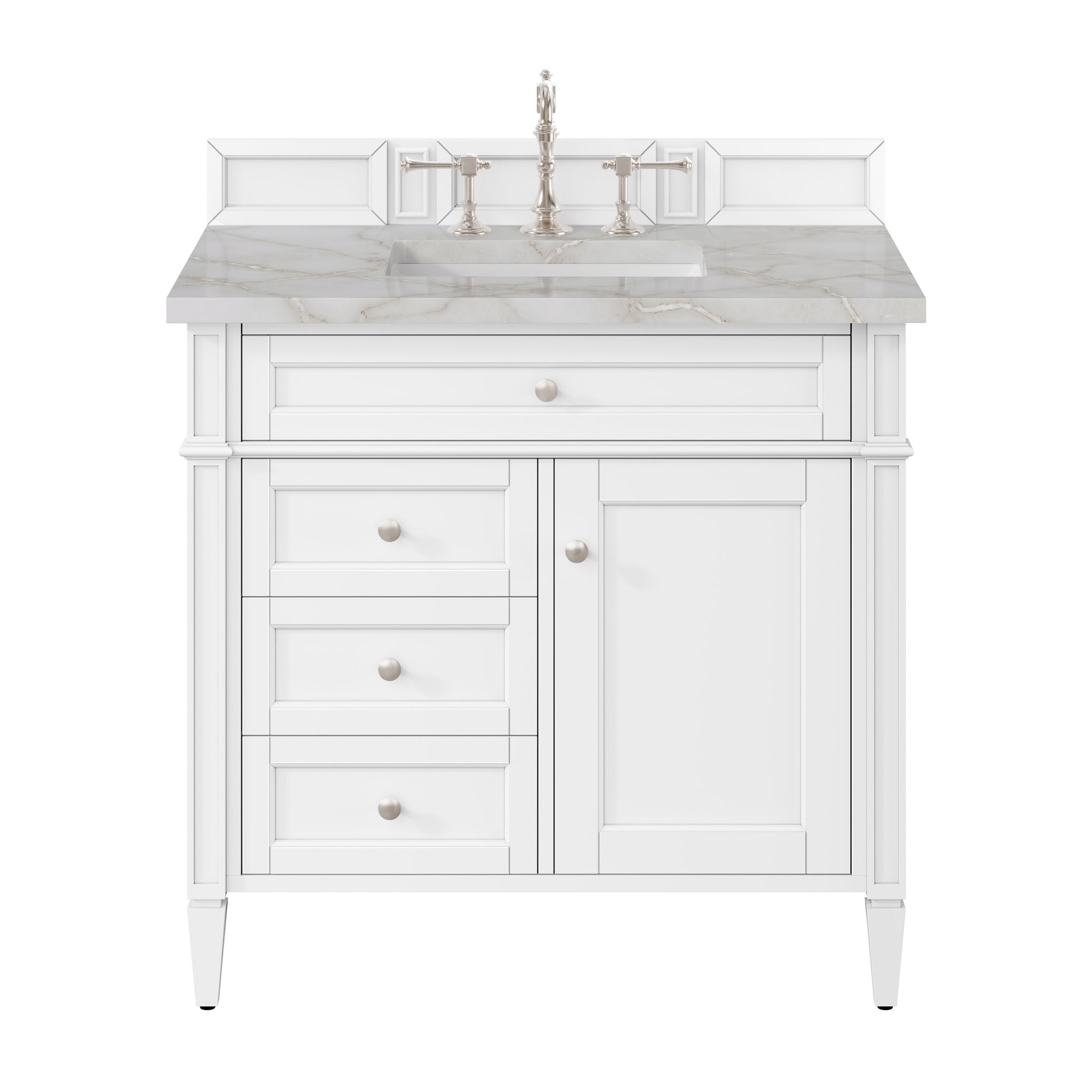 James Martin Brittany 36" Single Bathroom Vanity, Bright White with Victorian Silver countertop
