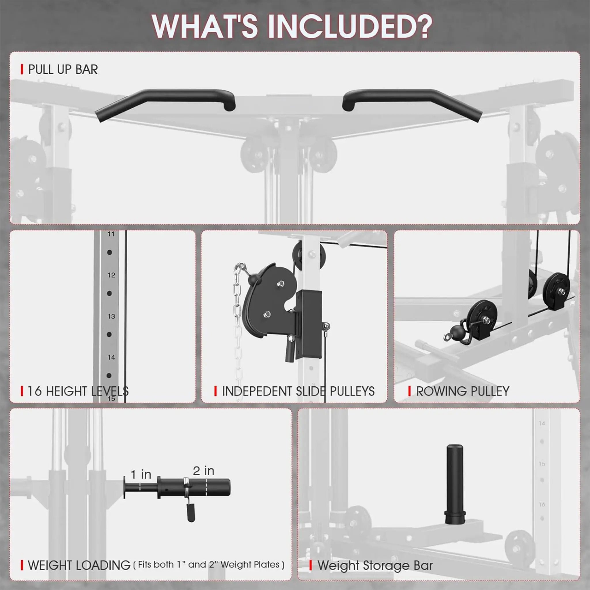 Rovix Dual Pulley Cable Crossover Machine With Pull Up And LAT Bar (SAK98124) by SAKSBY WHOLESALE