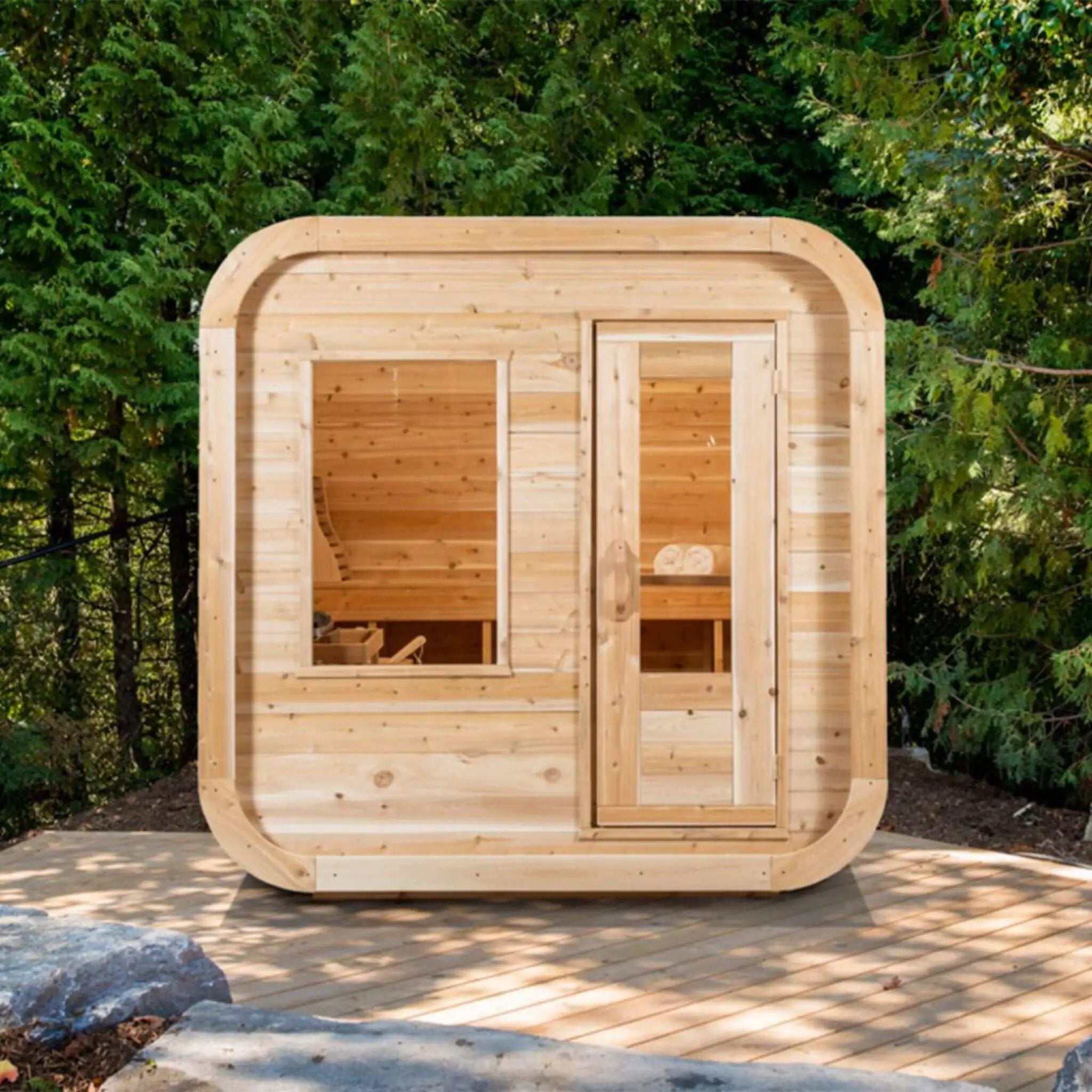 Dundalk Leisurecraft 4-Person Canadian Timber Luna Cube Sauna With Sloped Roof And Front Window [CTC22LU] (SAK96475) by SAKSBY WHOLESALE