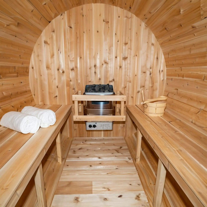 Dundalk Leisurecraft 4-Person Canadian Timber Serenity Barrel Sauna With Solid Wood Benches [CTC2245W] (SAK94862) by SAKSBY WHOLESALE