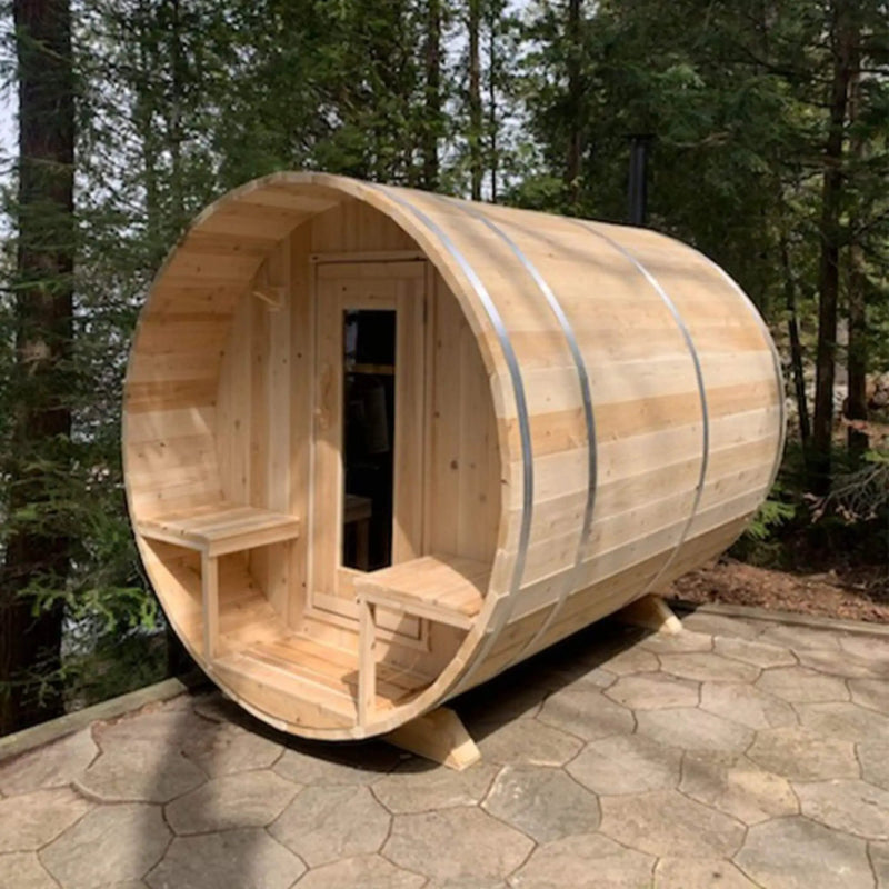 Dundalk Leisurecraft 4-Person Canadian Timber Serenity Barrel Sauna With Solid Wood Benches [CTC2245W] (SAK94862) by SAKSBY WHOLESALE