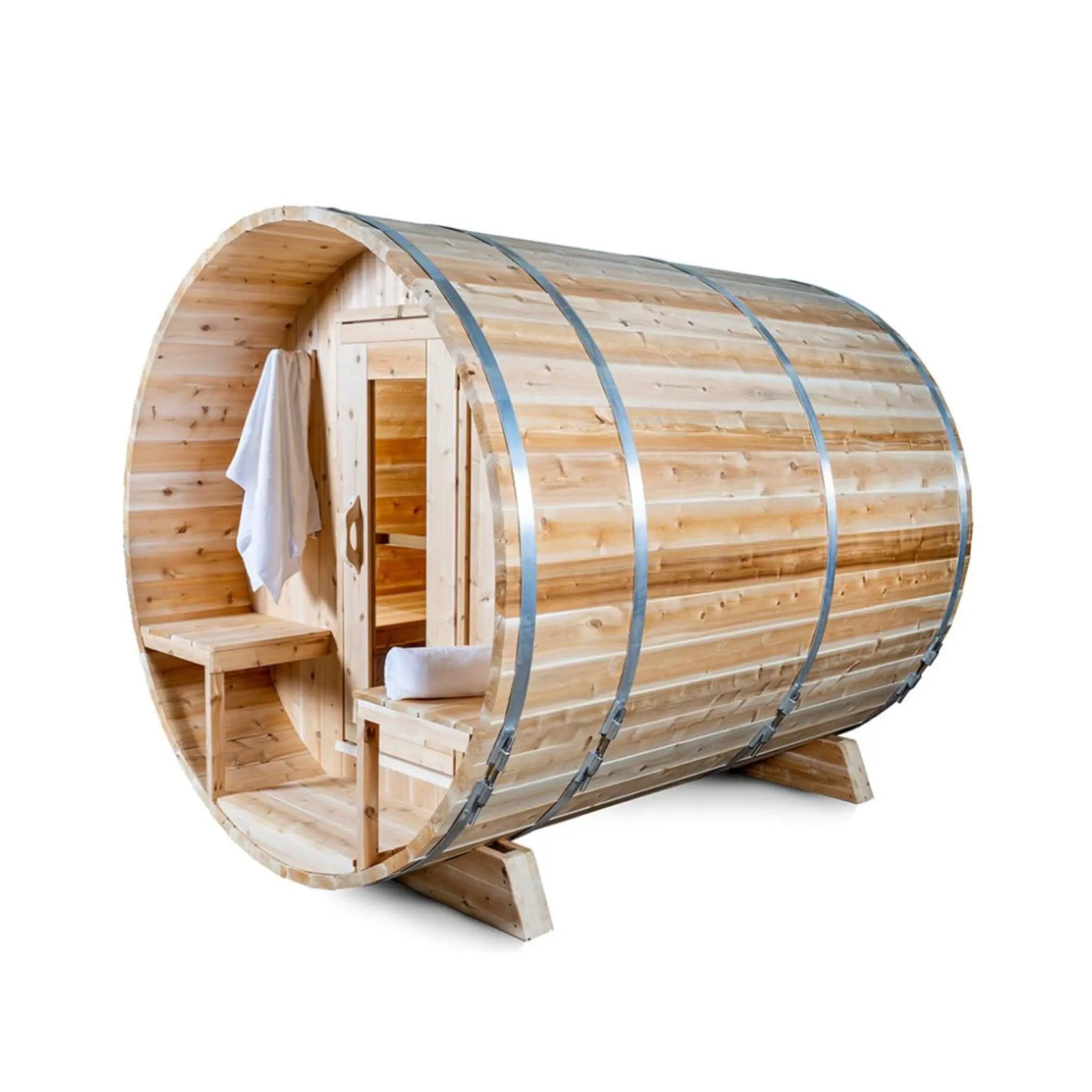 Dundalk Leisurecraft 4-Person Canadian Timber Serenity Barrel Sauna With Solid Wood Benches [CTC2245W] (SAK94862) by SAKSBY WHOLESALE